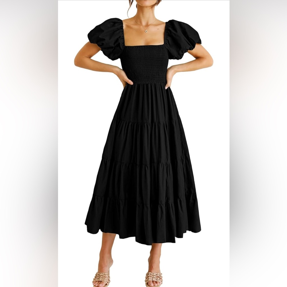 Black Maxi Dress Puff Sleeve Size M NWT